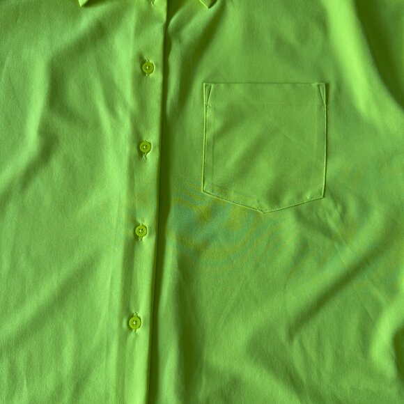 NWT NEON Florescent Yellow Highlighter DKNY Button Up Short Sleeve Shirt Blouse - Picture 5 of 5